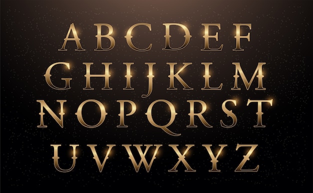 Set of elegant gold colored metal chrome alphabet