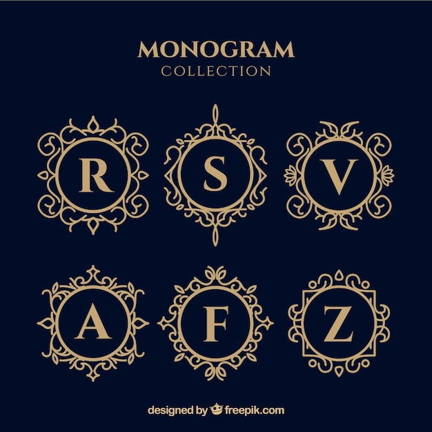 Vettore set di monogrammi d'oro eleganti