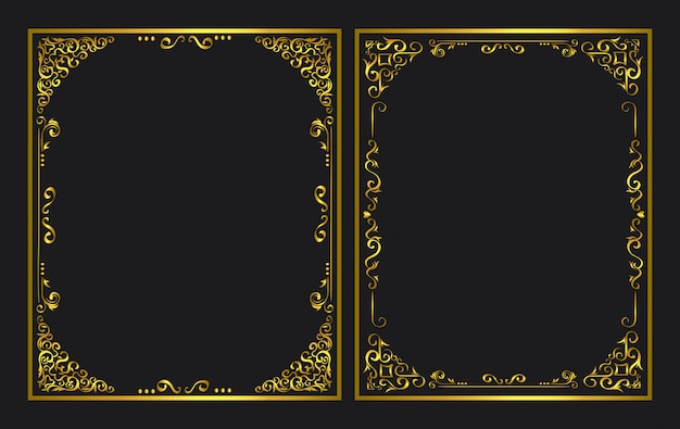 Set of elegant golden ornamental frames 