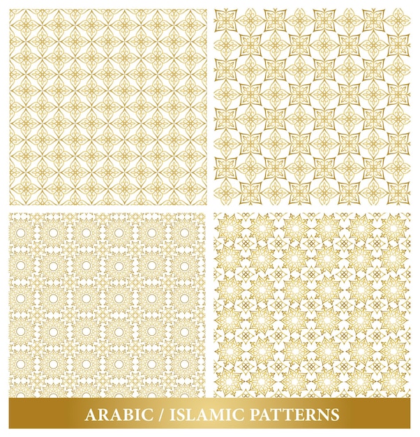 Set of elegant islamic or arabic seamless patterns in gold color in classic style elements