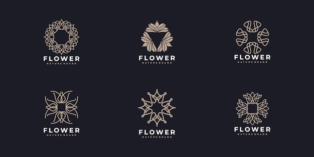 Set of Elegant line art flower rose logo design