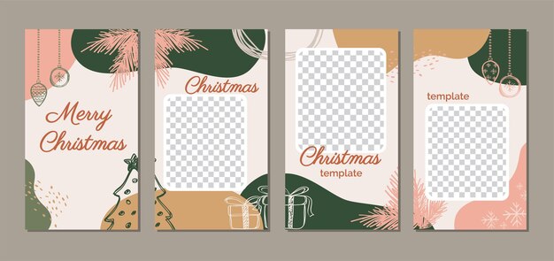 Vector set of elegant modern merry christmas trendy holiday design for social media post