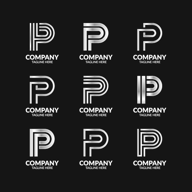 エレガントなモノグラム文字Pロゴデザインテンプレートのセット