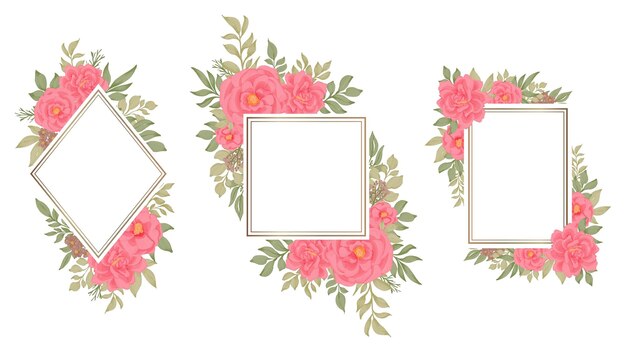 Set of elegant rose flower frame watercolor