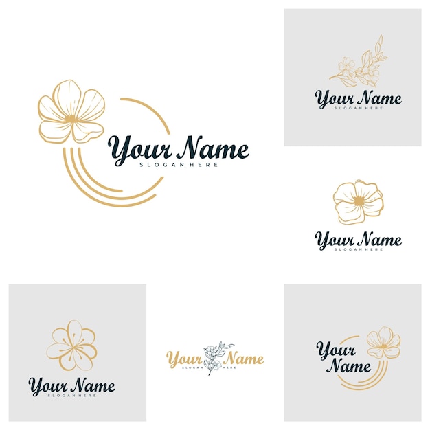 Set of Elegant Rose Flower logo design vector Minimalist Rose Flower logo design template concept