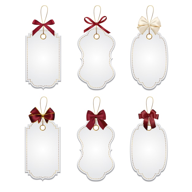 Vector set of elegant tags with red bows