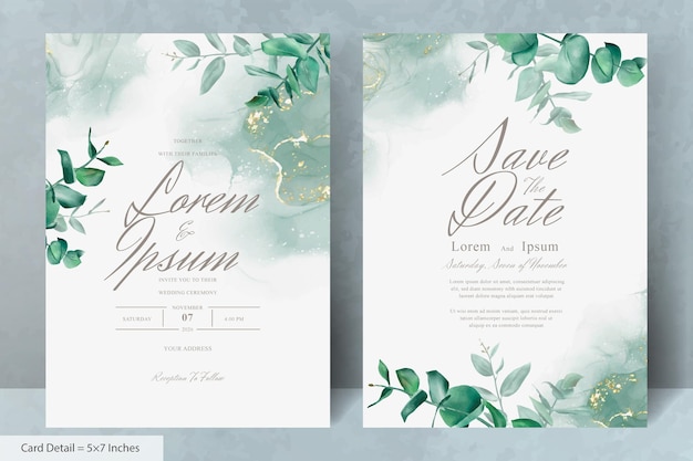 Vector set of elegant watercolor wedding invitation card template with greenery florals