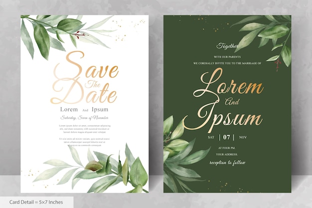 Vector set of elegant watercolor wedding invitation card template