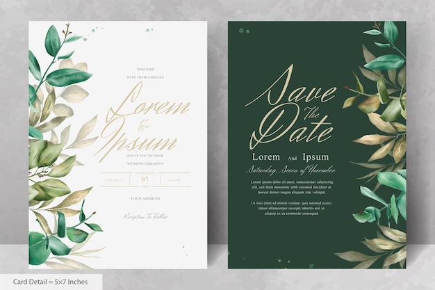 Set of elegant watercolor wedding invitation card template