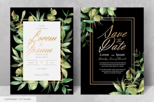 Set of Elegant Watercolor Wedding Invitation Card Template