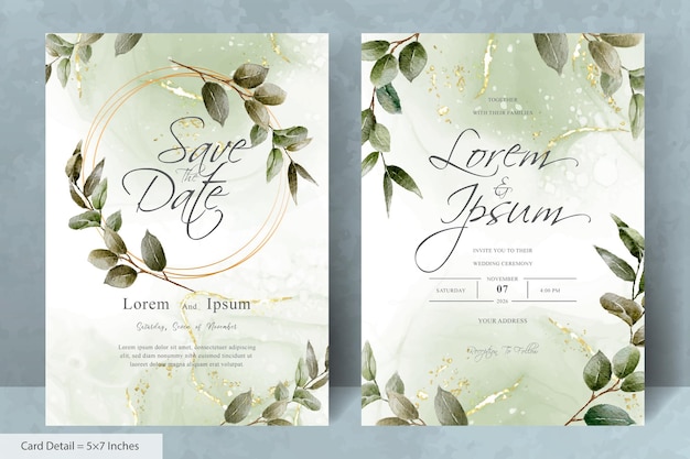 Set of Elegant Wedding invitation Template with Hand drawn floral and watercolor background