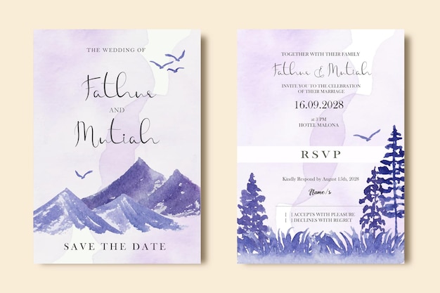 エレガントな冬のテーマの結婚式の招待状のテンプレート デザインのセット
