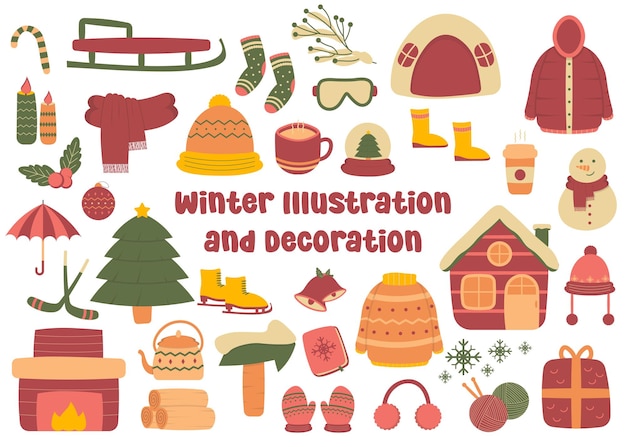 Set Element of Winter Illustration and Decoration