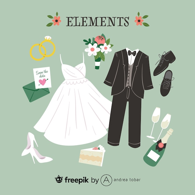Vector set elementen van een bruiloft