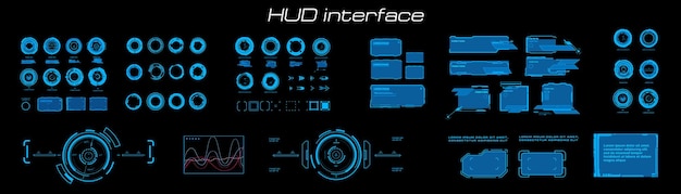 Set elementen voor de gebruikersinterface HUD Futuristische virtuele interface met frames, toelichtingen en dialoogvensters HUD digitale holografische elementen