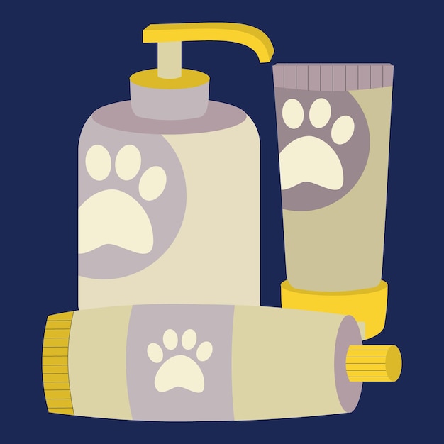 Vettore set di elementi per animali gatti cani shampoo