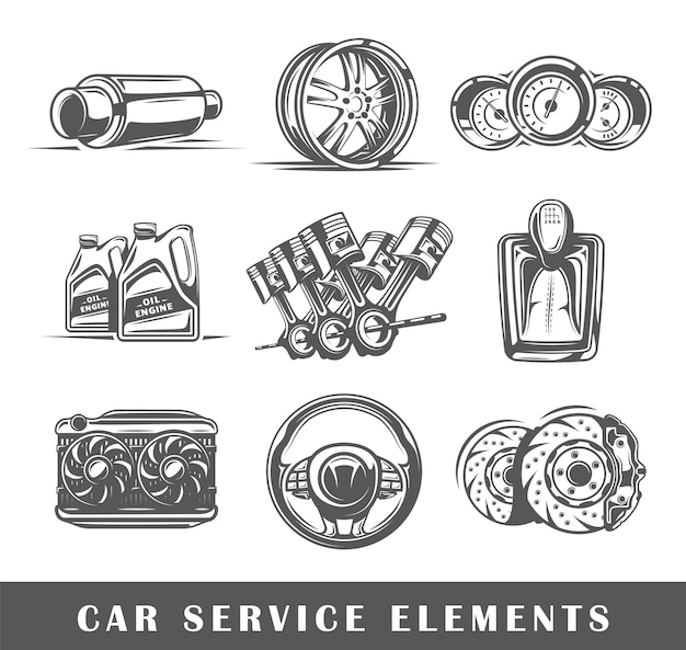 Vector set of elements of the car service