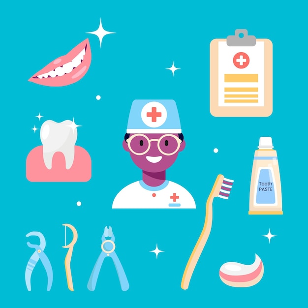 Vector set of elements the concept of health and dental treatment. flat vector illustration.