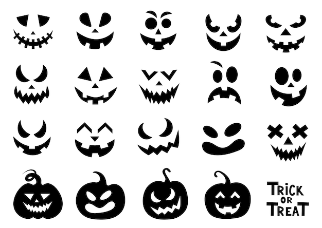 Coleção de vetores de halloweenpumpkin face clipart, conjunto de cara  assustadora halloween element.