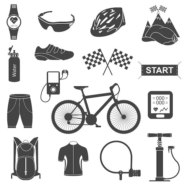 set of elements of cycling on white