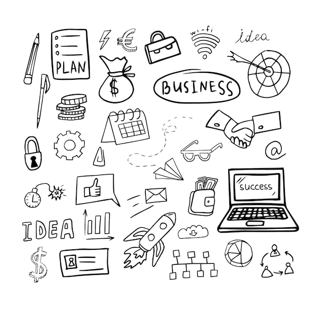 Set elements in doodle business set Hand drawn vector illustration EPS10
