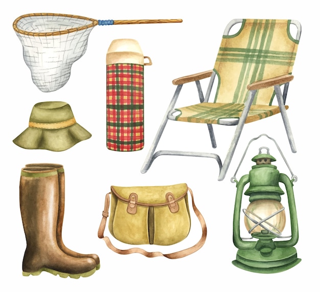 Set di elementi per la pesca sedia pieghevole guadino stivali