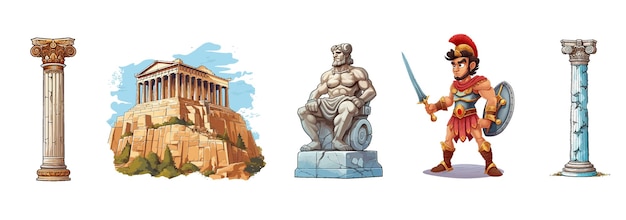 Vector set of elements of greek culture and myths history of ancient greece and mythology vector