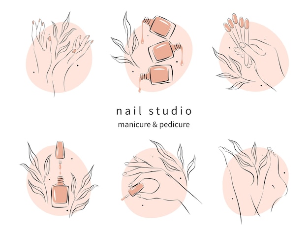 Vettore set di elementi e icone per nail studio