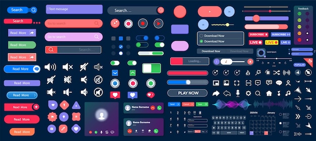 set of elements for the interface universal ui ux kit for app or web constructor for interfaces design colorful navigation long web button interface buttons web ui elements for browsers vector