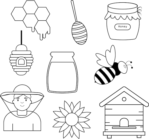 Vector set of elements outline of honey vector