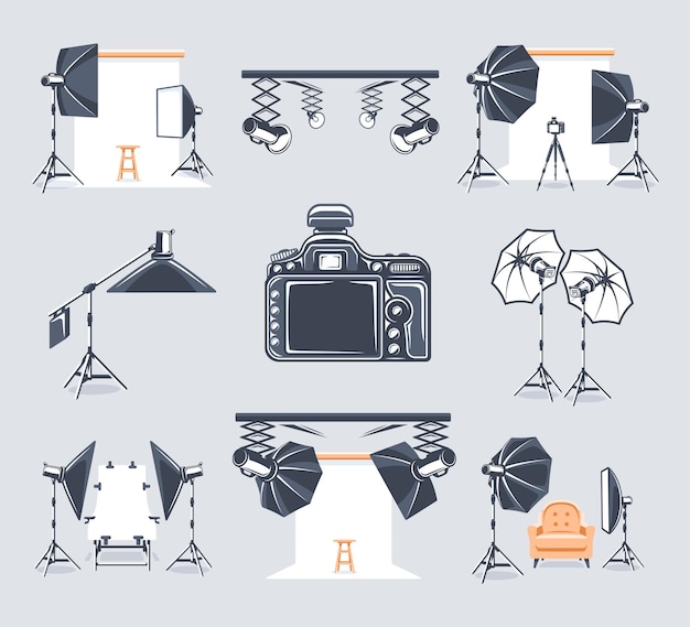 Vector set of elements of the photo studio