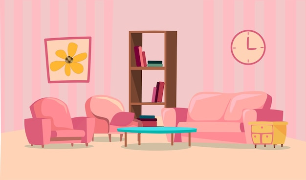 Vector set of elements for pink living room