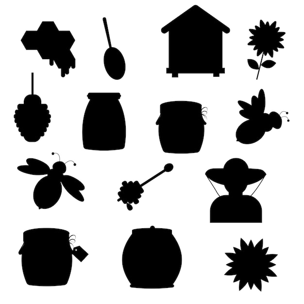 Set of elements silhouette of honey Vector