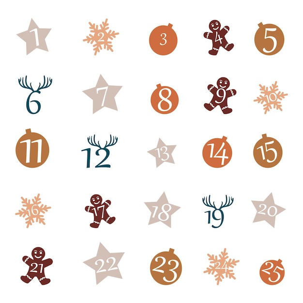 Vector set of elements with dates for the advent calendar