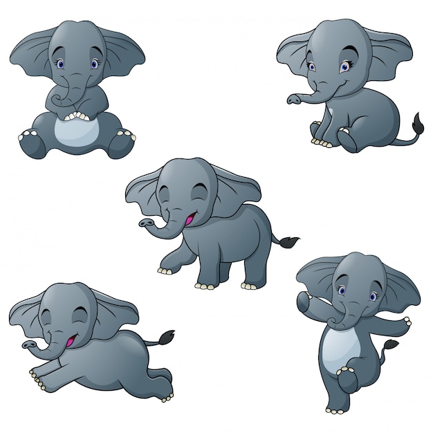 Set of elephant cartoon character