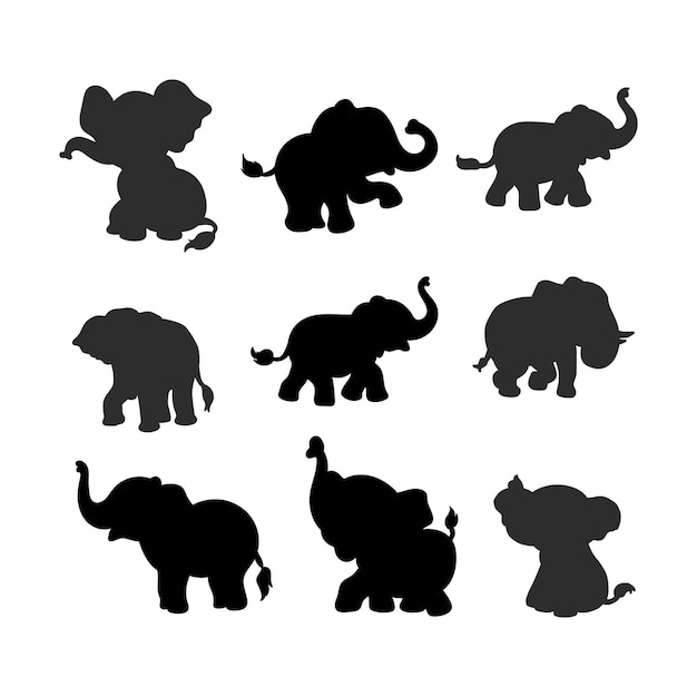 Set of elephant character silhouette