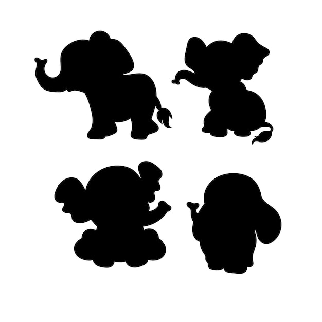 Vettore set di silhouette personaggio elefante