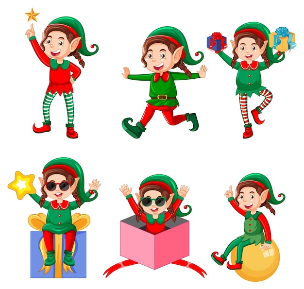 Vector set of elf cartoon character