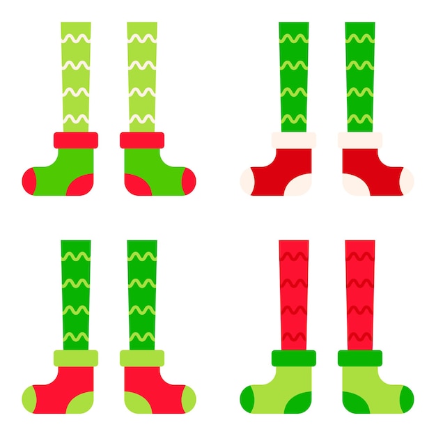 Set of elf feet in flat style isolated