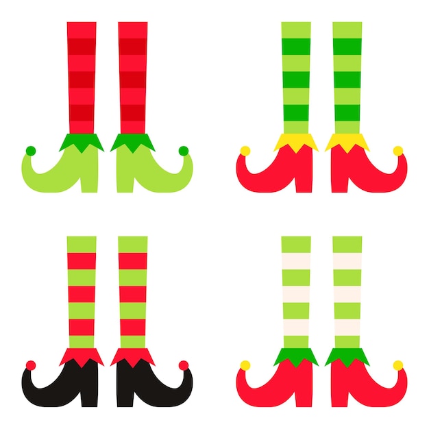 Set of elf feet in flat style isolated