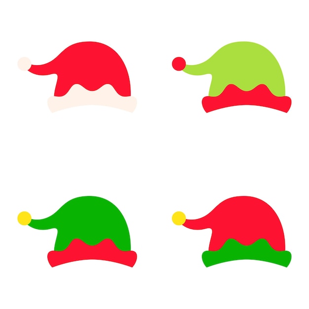 Vector set of elf hat isolated on white background