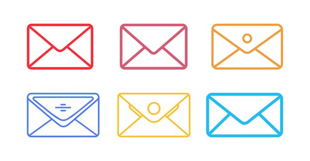 Set of email icons vector illustration in outline color style