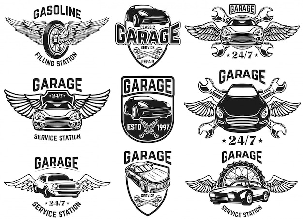 Set of emblems for car repair, garage, service. for logo,label, sign, badge.  illustration