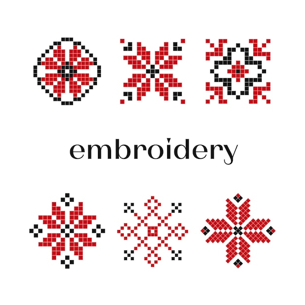 Set of embroidered symbols in the Ukrainian style