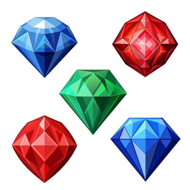 Vector set of emerald ruby sapphire diamond gem stone