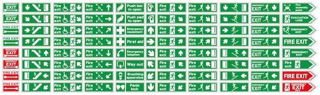 Set of emergency exit and fire exit signs fire gathering place emergency exit direction