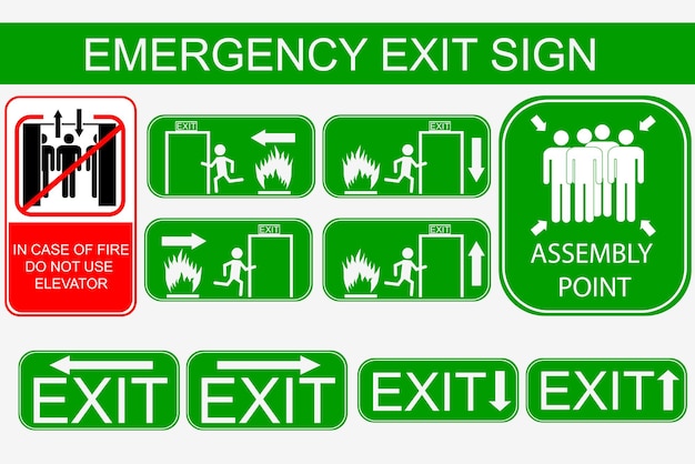 Vector set of emergency exit sign isolated on whitexa