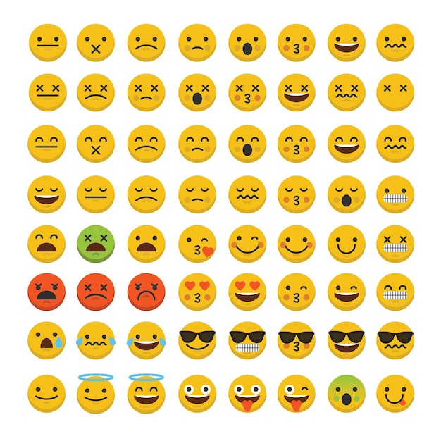 Vettore set di facce di personaggi emoticon emoji