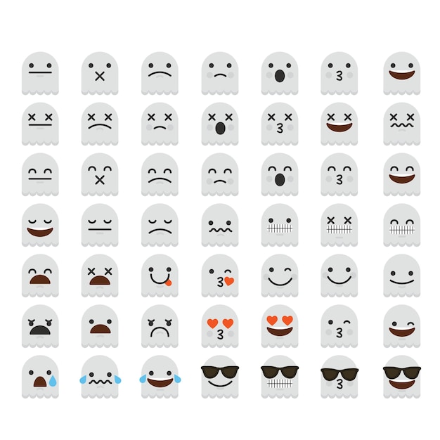 Vector set emoji ghost halloween emoticon karakter gezichten