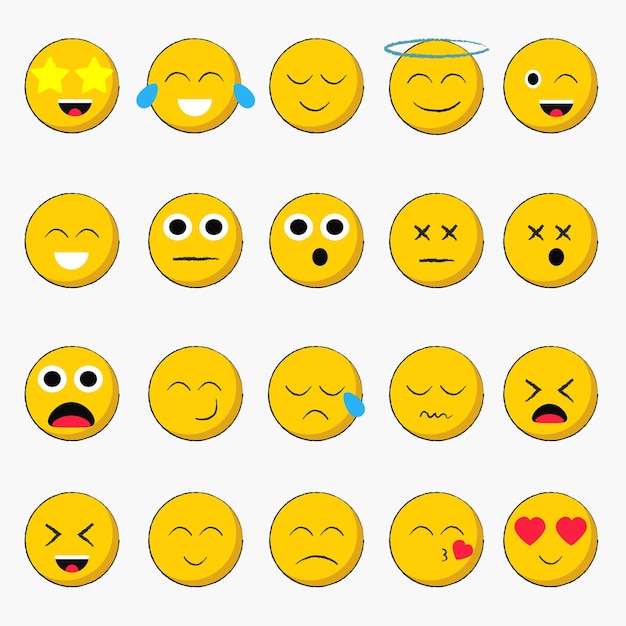 Set emoji's met verschillende emoties voor web en fysiek. hand getekend